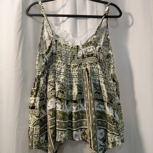 Y2K Babydoll Cami Top Paisley Lace Trim Sz L Forest Fairy - Picture 3 of 9